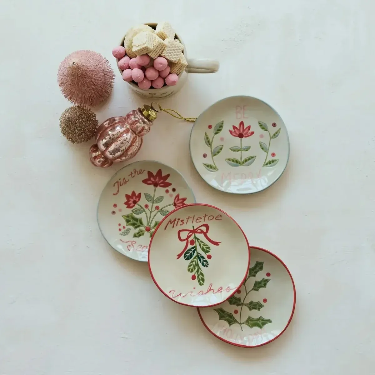 Stoneware Plate w/ Wax Relief Holiday Botanicals, 4 Styles