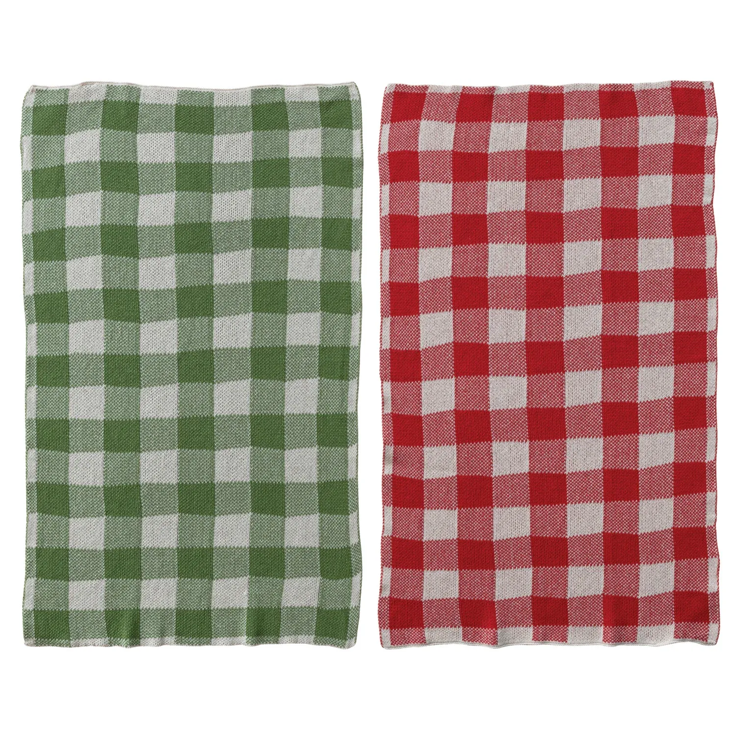 Cotton Knit Tea Towel W Check Pattern 2 Colors