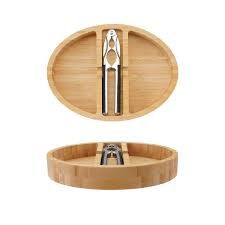 Bamboo Tray W/ 2 Sections &amp; Zinc Alloy Nut Cracker, Natural
