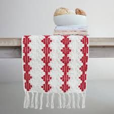 Woven Cotton Table Runner W/ Diamond Pattern &amp; Tassels