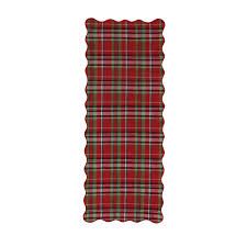 Cotton Quilted Scalloped Table Runner W/ Plaid Pattern &amp; Stitched Edge