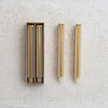 S/2 10" Giftbox Taper Candle, Tall, Cream w/ Gold Bow