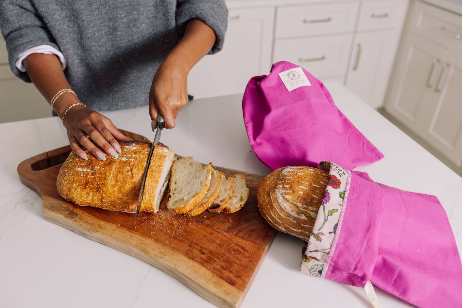 Bees Wrap Reusable Beeswax Lined Artisan Bread Bag - Magenta