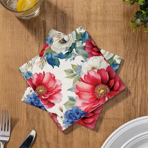 Red White &amp; Bloom Luncheon Napkin