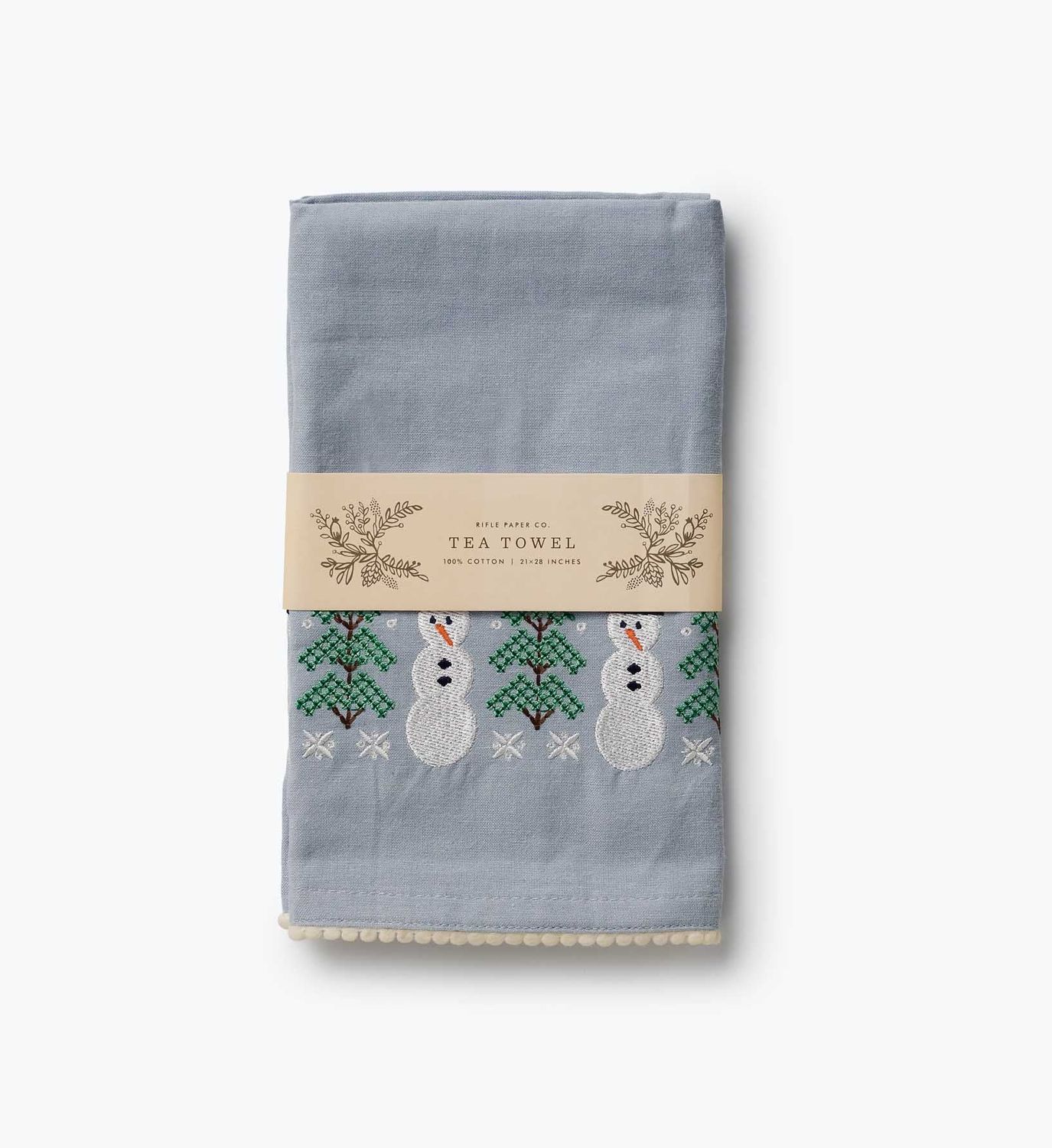 Snowman Embroidered Tea Towel