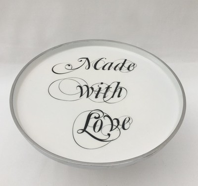 Silver - Round - Pedestal -  "Made With Love" - 1 Tier Cake Stand - Code SRPL028