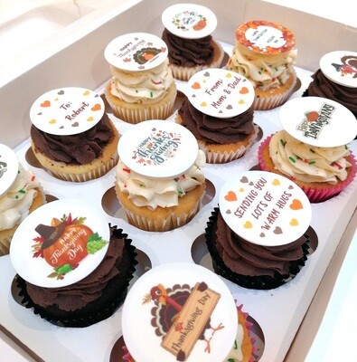 Personalised Thanksgiving Cupcakes With Edible Image Greeting