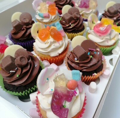 Full Sized Cupcakes With Sweets & Chocolate