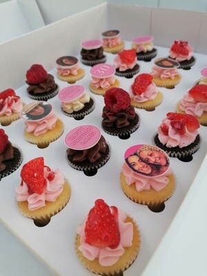 Mini Cupcakes - Vanilla & Chocolate Happy Birthday & Edible Image & Fruit