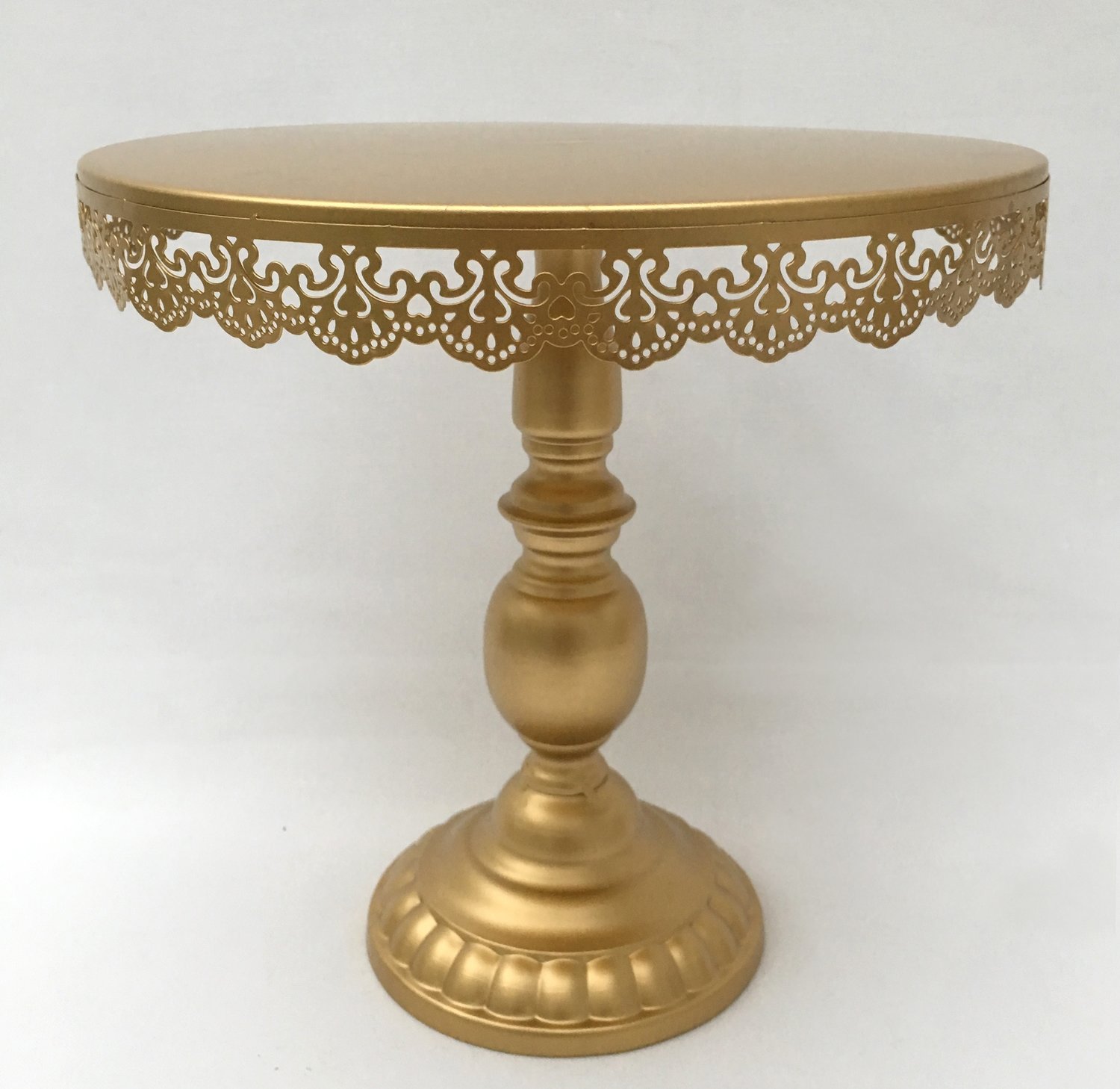 Medium Gold - Vintage with Filigree Design -  Pedestal -1 Tier Cake Stand - Code GD0034L - LARGE SIZE - 12" ROUND X 11.5" TALL