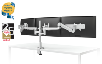 EVOLVE-Series Triple Monitor arm w/ 3 Fixed Limbs with Motion Slide, SILVER Finish