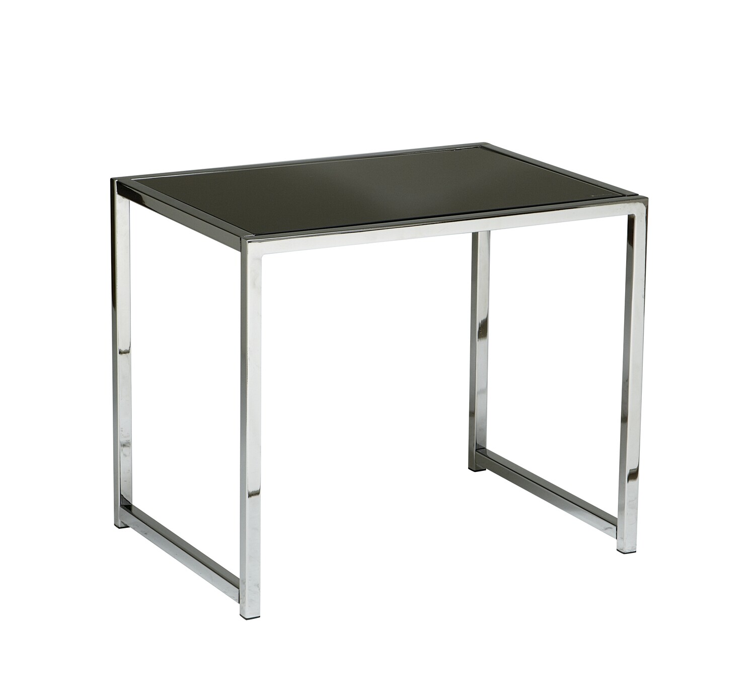 Yield End Table with Chrome Frame and Black Glass Top