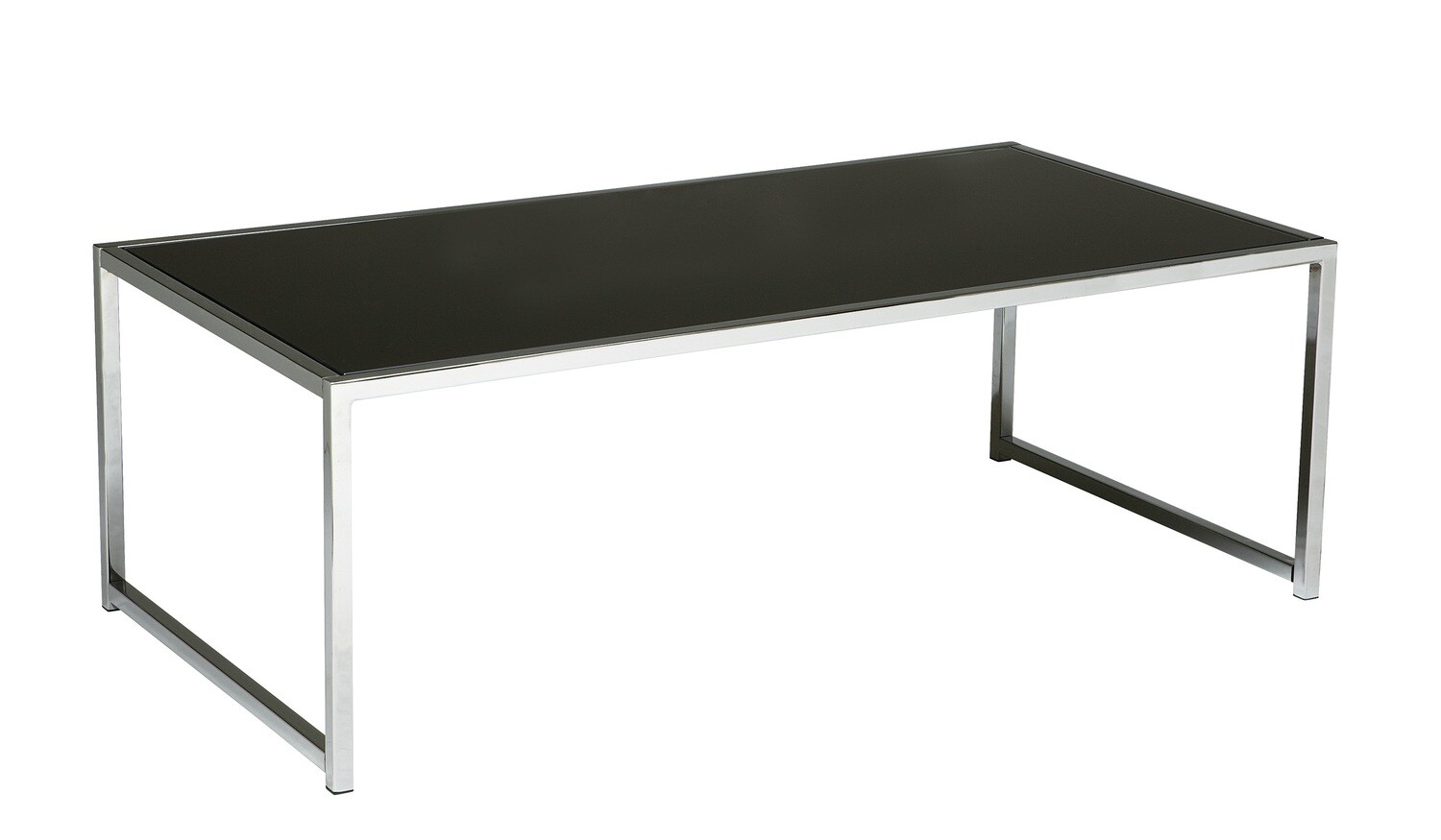 Yield Coffee Table with Chrome Frame and Black Glass Top