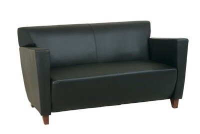Black Leather Loveseat with Cherry Finish