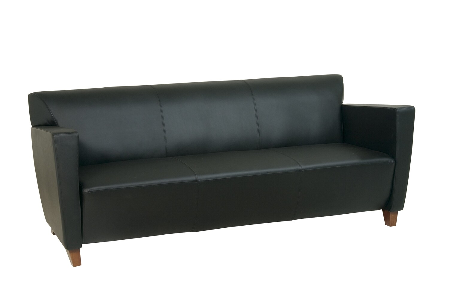 Black Leather Sofa with Cherry Finish