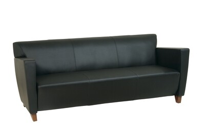 Black Leather Sofa with Cherry Finish Black Leather Sofa with Cherry Finish