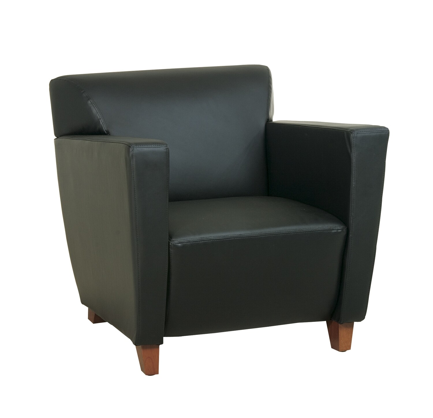 Black Leather Club Chair with Cherry Finish