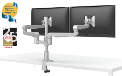 EVOLVE-Series Dual Monitor arm w/2 Fixed Limbs, SILVER Finish