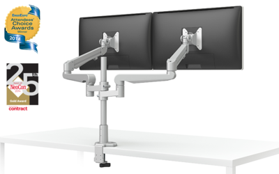 EVOLVE-Series Dual Monitor arm w/1 Fixed & 1 Motion Limb, SILVER Finish