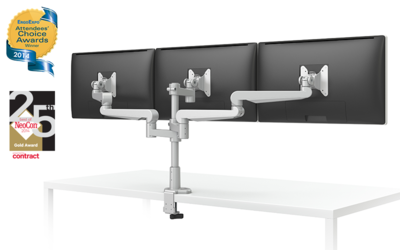 EVOLVE-Series Triple Monitor arm w/ 3 Fixed Limbs, SILVER Finish