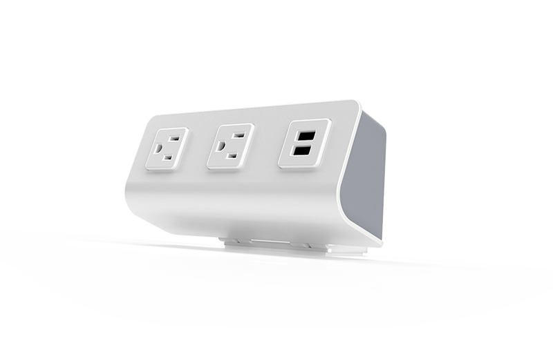 Desktop Power Module including 2 AC power and 2 USB outlets. Mounts on top or under desk.