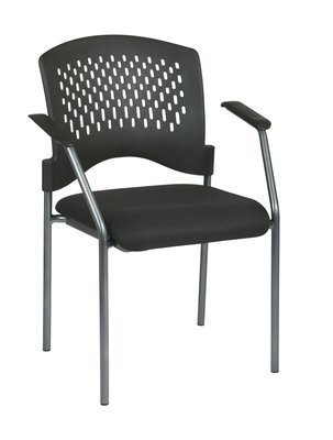 TITANIUM FINISH VISITORS CHAIR WITH ARMS AND VENTILATED PLASTIC WRAP AROUND BACK