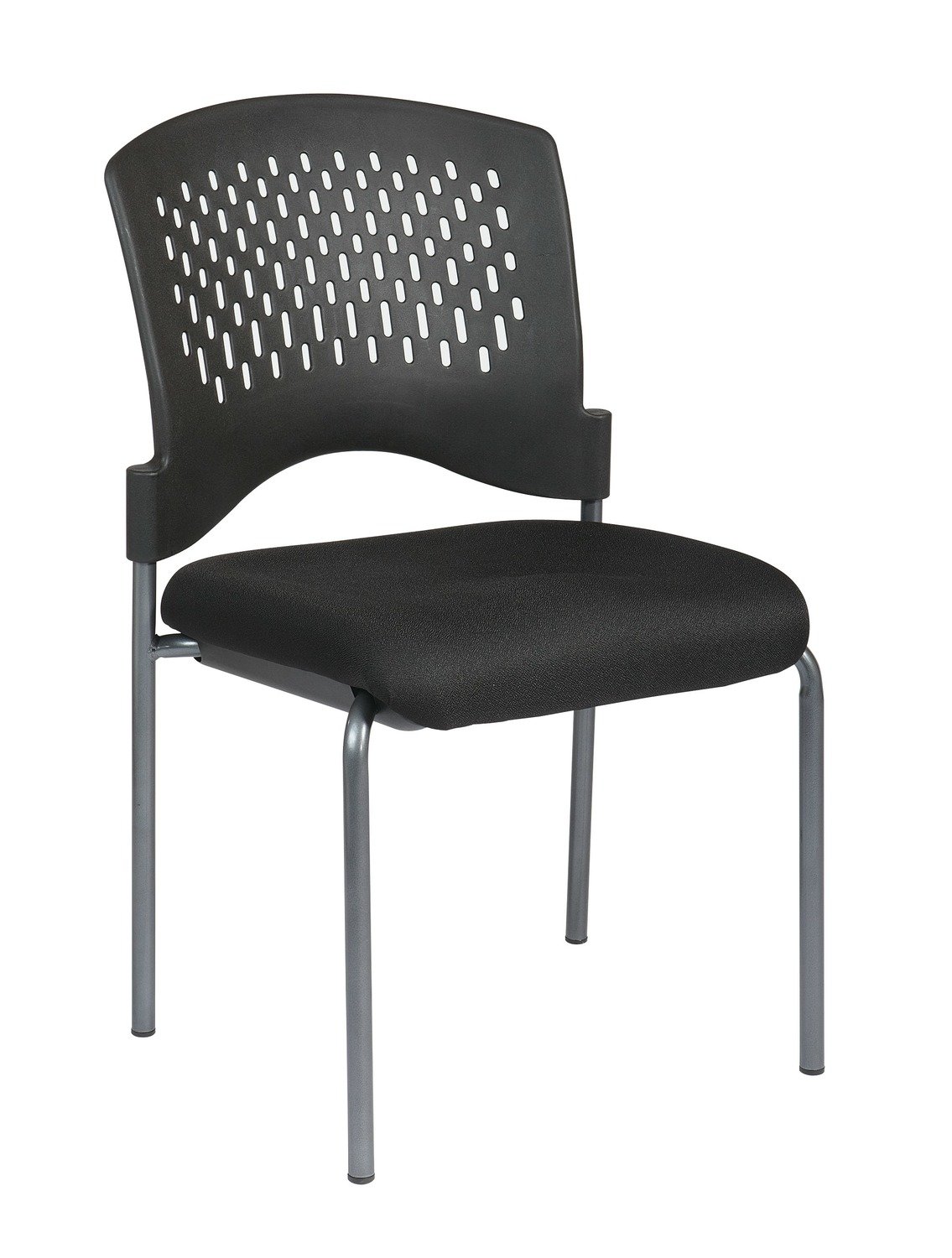 TITANIUM FINISH ARMLESS VISITORS CHAIR WITH VENTILATED PLASTIC WRAP AROUND BACK