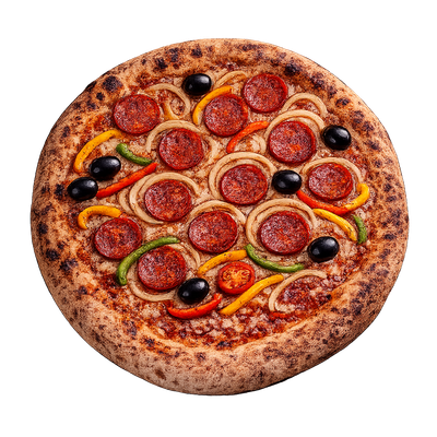 La Chorizo - Sauce tomate italienne, olives, poivrons, champignons, cœurs d’artichauts, tomates fraîches