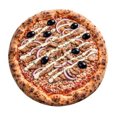 La Kebab - Sauce tomate italienne, olives, oignons, lamelles de kebab, sauce kebab