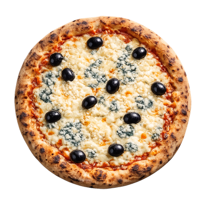 La 4 Fromages - Sauce tomate italienne, olives, roquefort AOP, parmesan AOP, mozzarella, emmental