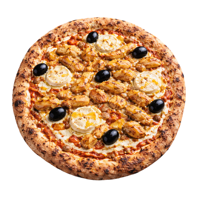 La Poulet Miel - Sauce tomate italienne, olives, poulet, chèvre, miel, crème fraîche