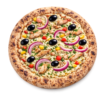 La Bollywood - Crème fraîche, olives, oignons, poivrons, poulet, sauce curry