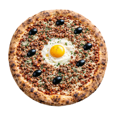 La Bolognaise - Sauce tomate italienne, olives, haché de bœuf, œuf, persillade