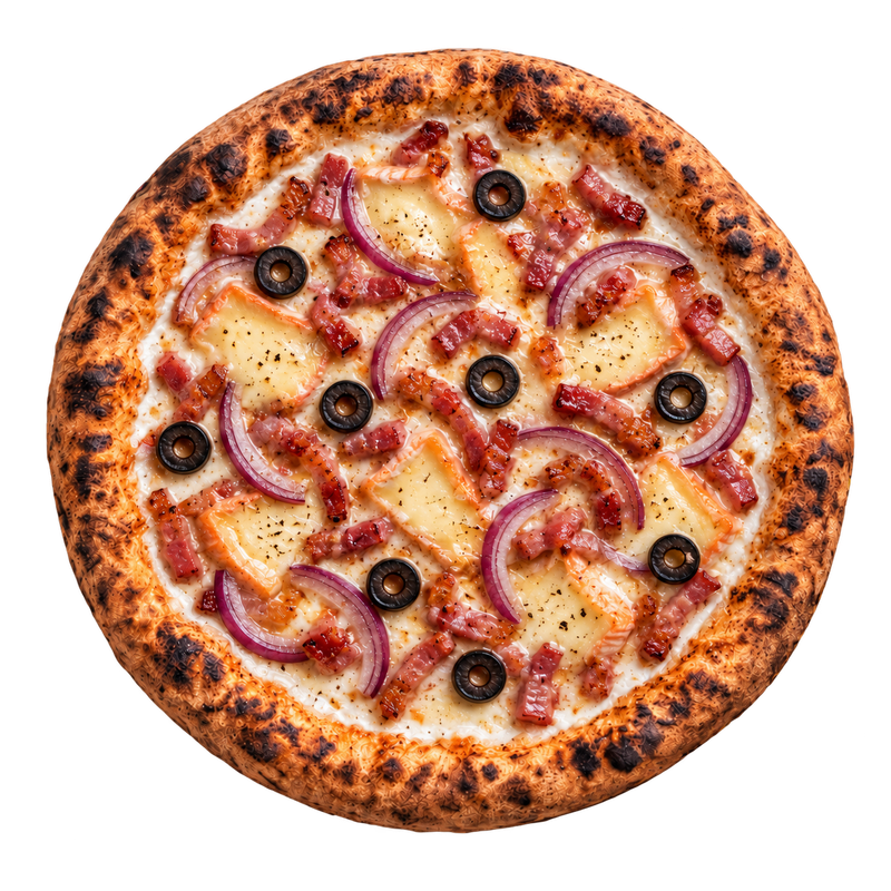LA MAROILLES - crème fraîche, Maroilles, lardons, oignon rouge, olives