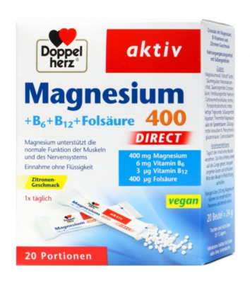 Doppelherz雙心多寶鎂 400 + 維生素 B6 + B12 + 葉酸直接顆粒 20 片，24 克 Magnesium + B6 + B12 Direct