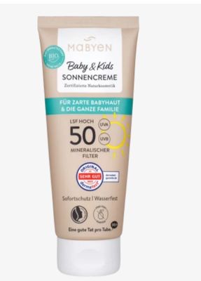Mabyen 嬰兒和兒童敏感防曬霜
Sonnencreme Baby &amp; Kids sensitiv, LSF 50, 100 ml