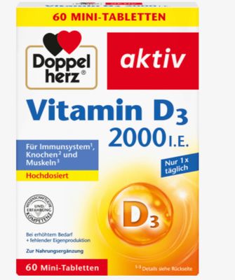 德國多寶雙心Doppelherz  維生素 Vitamin D3 2000IE  60入