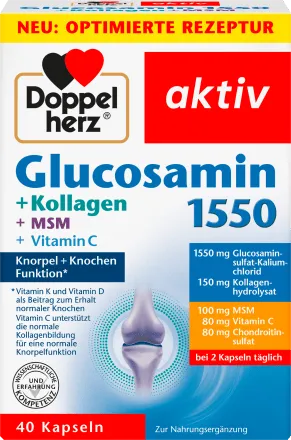 Doppelherz雙心多寶關節膠原 DGlucosamin 1550 Kollagen MSM Vitamin C Kapseln 40 入, 45,6 g