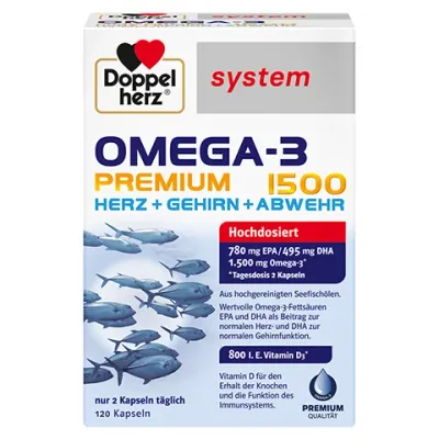 DOPPELHERZ 魚油 Omega-3 Premium 1500 system Kapseln 120入