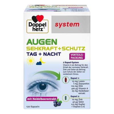 （綠盒）德國多寶雙心 Doppelherz system Augen Sehkraft+schutz system 日夜加強版葉黃素+omega 3 和DHA （120顆）