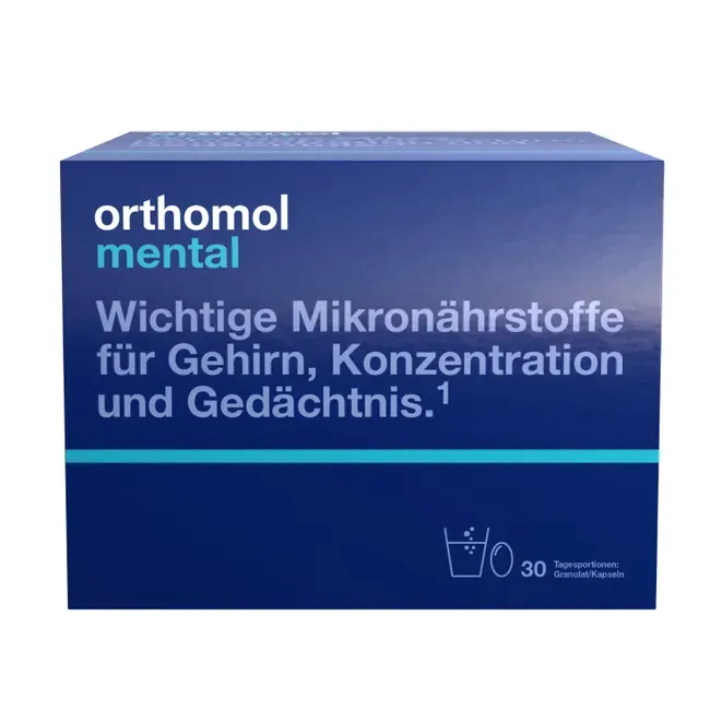 Orthomol Mental  有益大腦、提高注意力和增強記憶力——富含Omega-3脂肪酸、鎂和維生素B12——30入顆粒/膠囊