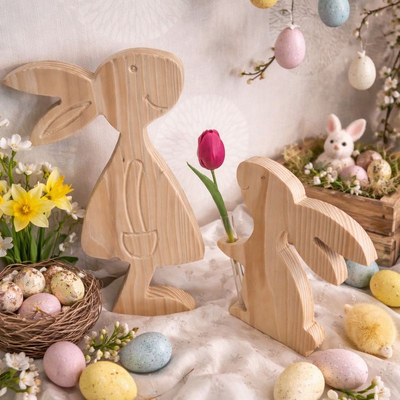 Osterhase Frau mit Kind in Weißtanne