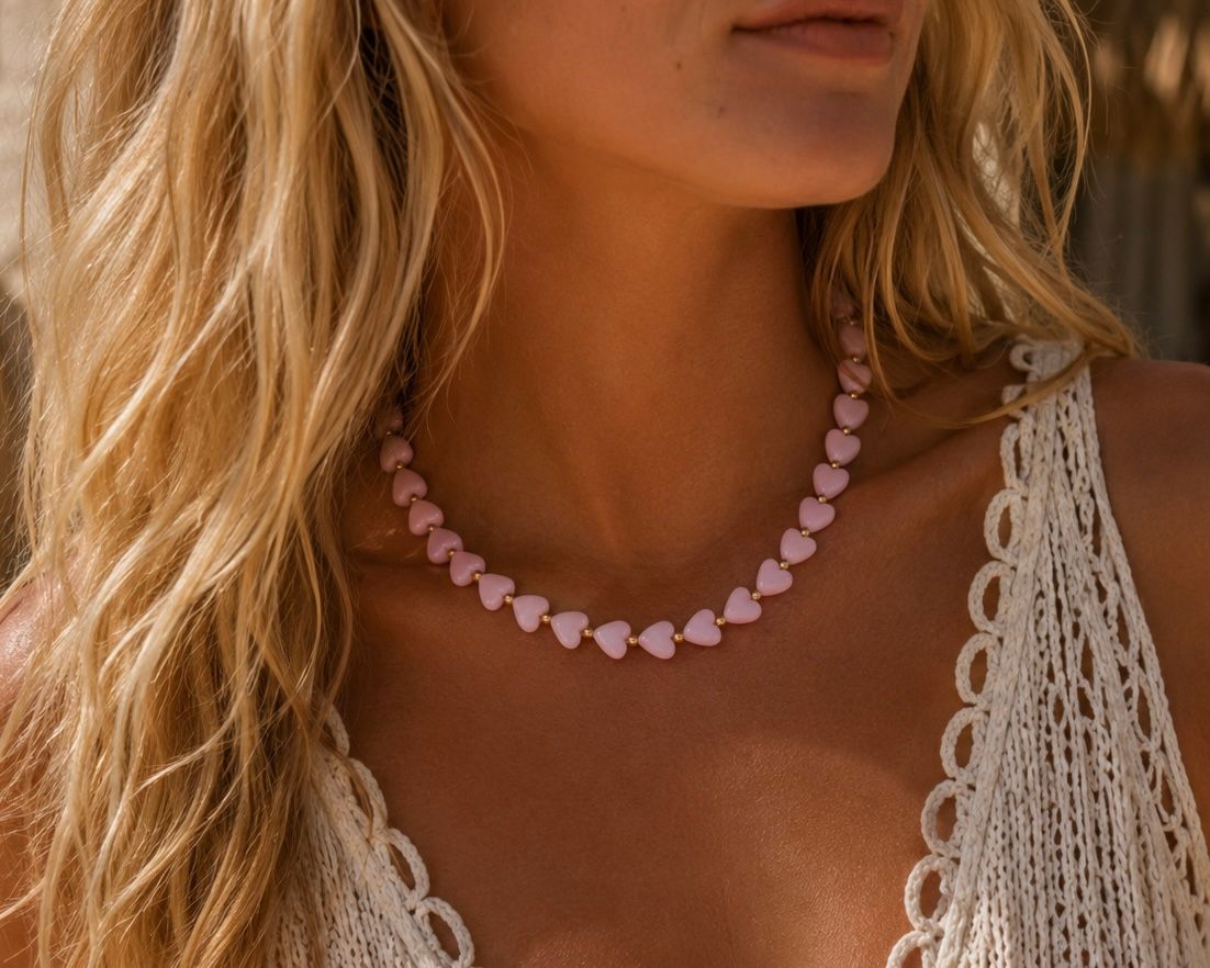 Ketting soft pink heart