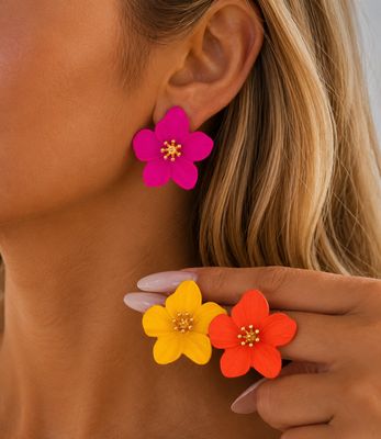 Oorbellen gekleurde bloemen 1 paar