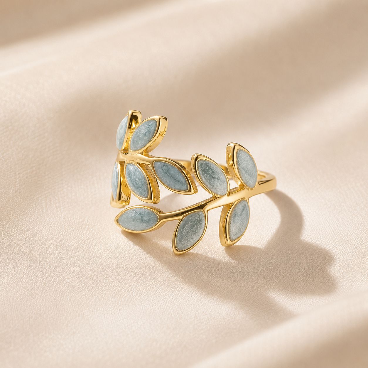 Ring blauwe blad one size