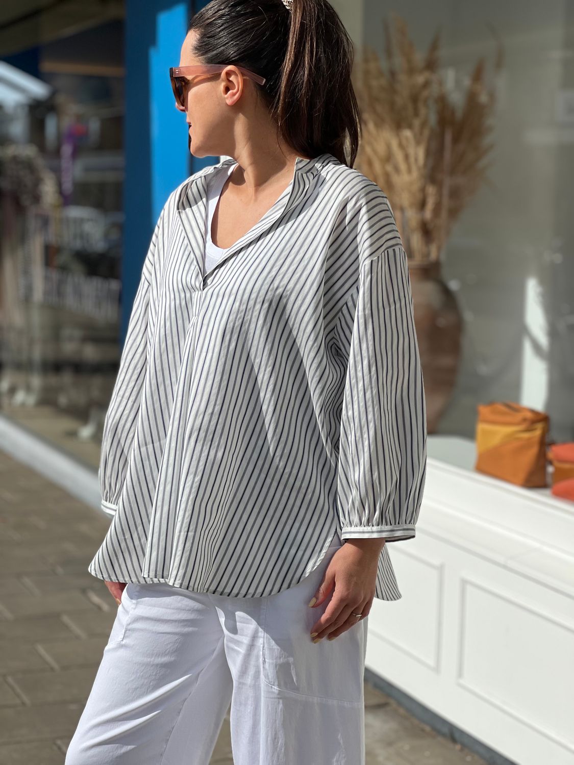 PESERICO Streep blouse Wit S06006