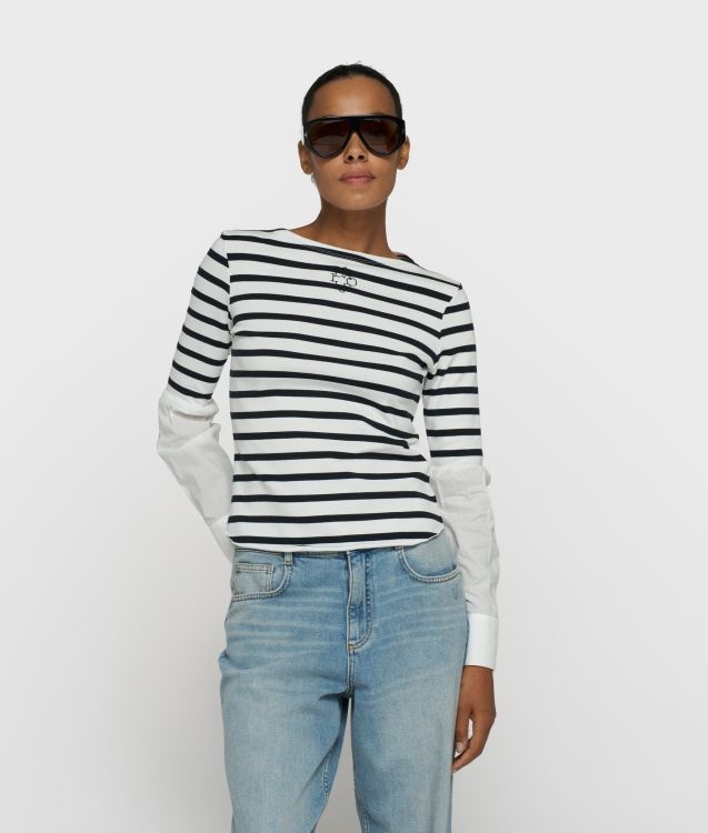 10 Days long sleeve tee stripes ecru/black 20-770-6204