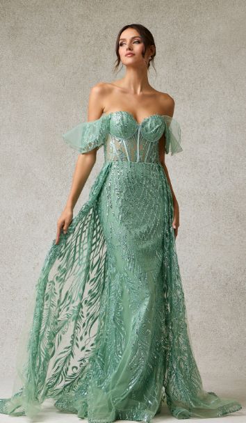 SHORT SLEEVE, OFF-SHOULDER, SHEATH, SWEETHEART, LACE UP BACK