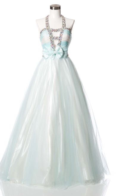 SLEEVELESS, HALTER NECK, BALL GOWN AQUA WHITE