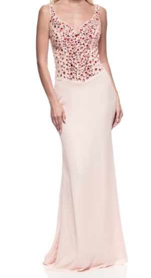 SLEEVELESS, V-NECK, BACKLESS, SHEATH FR14204